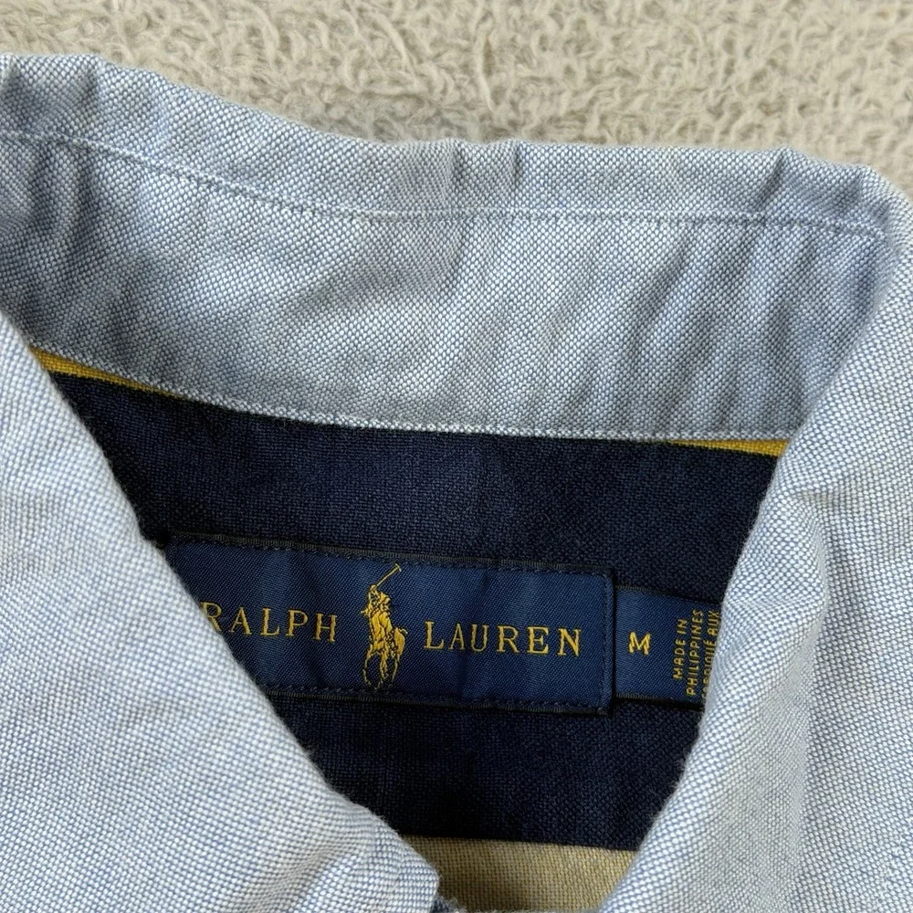 Polo Ralph Lauren Shirt Mens Medium Tiger Oxford Varsity Long Sleeve Striped